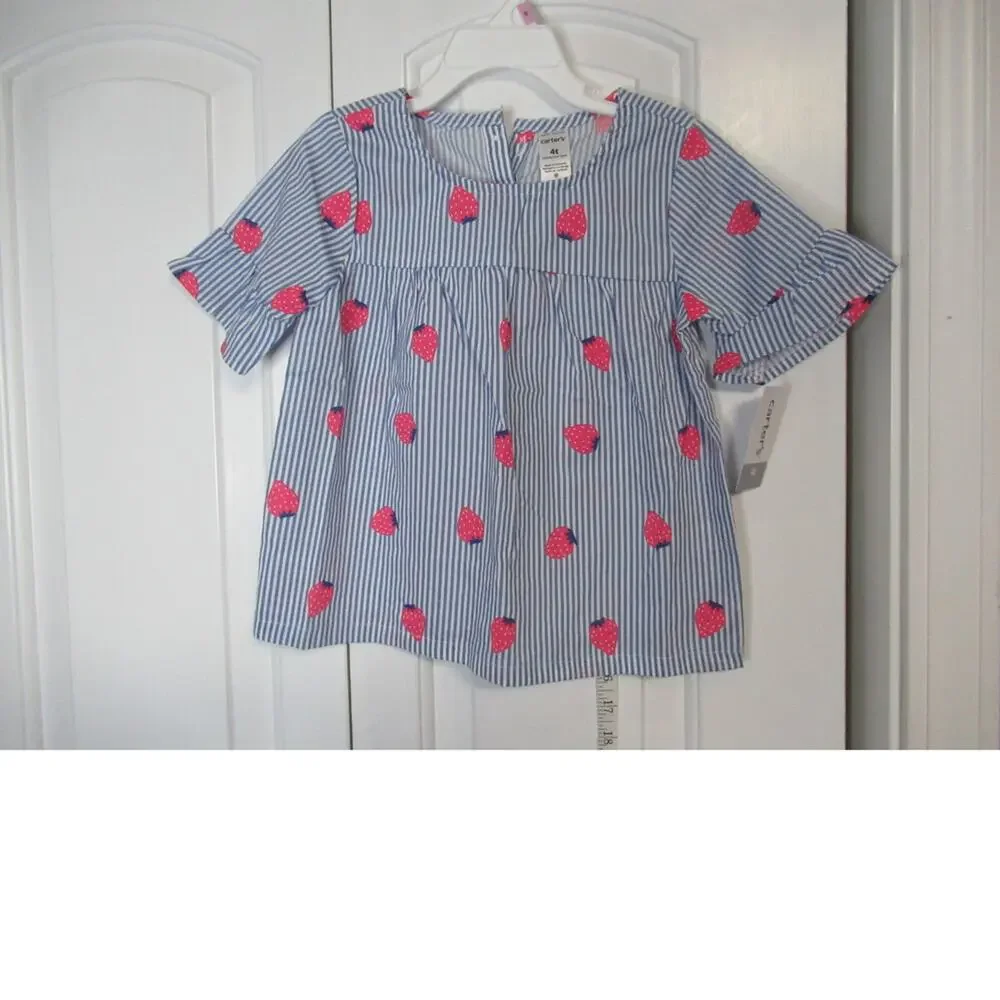 NWT Carters blue and white stripe strawberry shirt - Picture 1 of 3